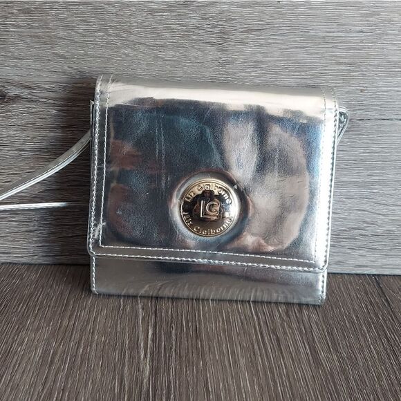 Vintage Liz Claiborne Silver Women's Crossbody Wallet Purse Trifold Snap On - Picture 1 of 8